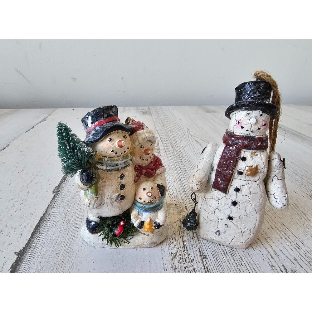 Crackle snowman jointed family ornament‎ Xmas set tree